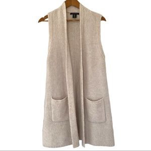Tahari Knit Sweater Vest Open Front Sleeveless Neutral Beige Long Women’s Size M
